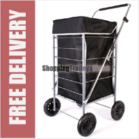 Colorado Premium 4 Wheel Shopping Trolley with Adjustable Handle Plain Black