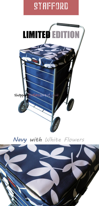  Wheeled Shopping Trolley on Stafford 4 Wheel Shopping Trolley Navy With White Flowers   Limited